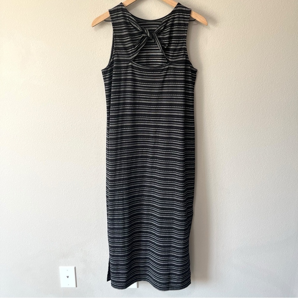 LOFT Jacquard Twist Cutout Back Midi Shift Dress Black Striped Size Small NEW - Picture 7 of 14